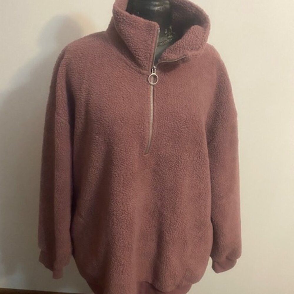 Ava & Viv Plum 1/4 zip Fleece pullover sweater, size 2X